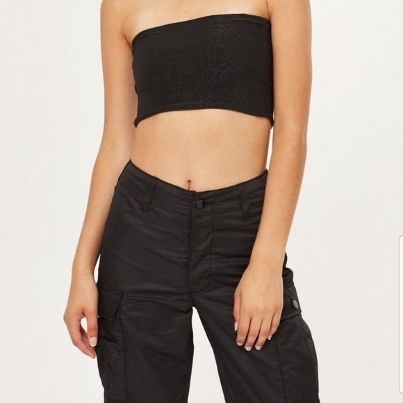 TOPSHOP‎ SIZE 4 BLACK METALLIC BUBE TUBE TOP - Picture 1 of 9